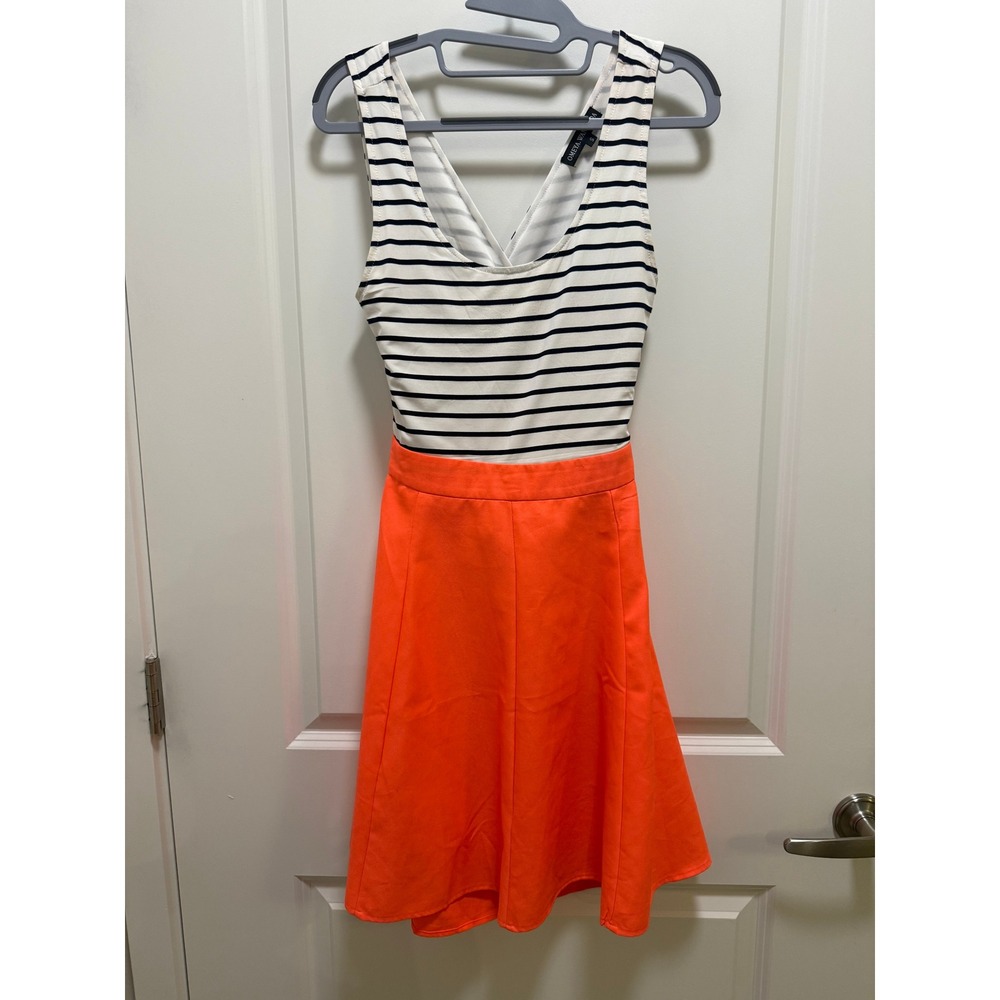 Omeya Wanshida Neon Orange Striped Cutout Back Fit & Flare Mini Dress Small